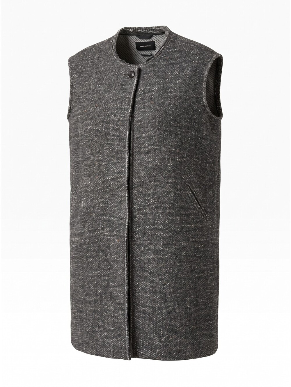 Isabel Marant FW14 Mainline Sleeveless Textured Tweed Long Vest Gilet Grey FR 38